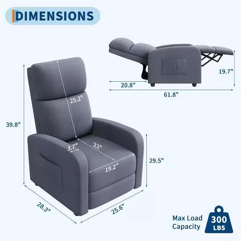Recliner Chair for Adults, Adjustable Single Sofa, Enhanced with Side Pocket, Tall Back, Wide Arms & Padded Seat, Home Seating for Living Room