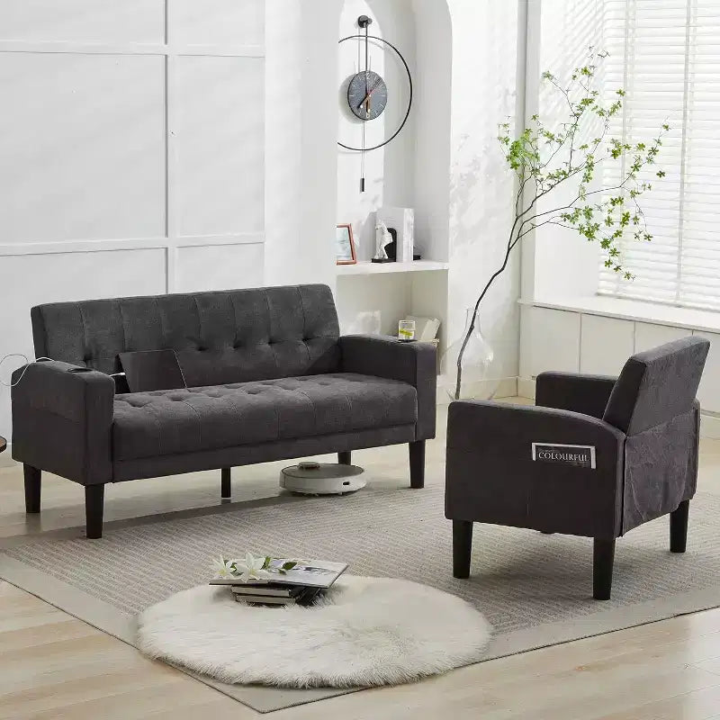 TYBOATLE 2-Piece Sofa Couch, Modern Linen Upholstered Sofa, 2-Piece Set (Loveseat & Chair) Sofa with Deep Seats for Living Room,Dark Gray