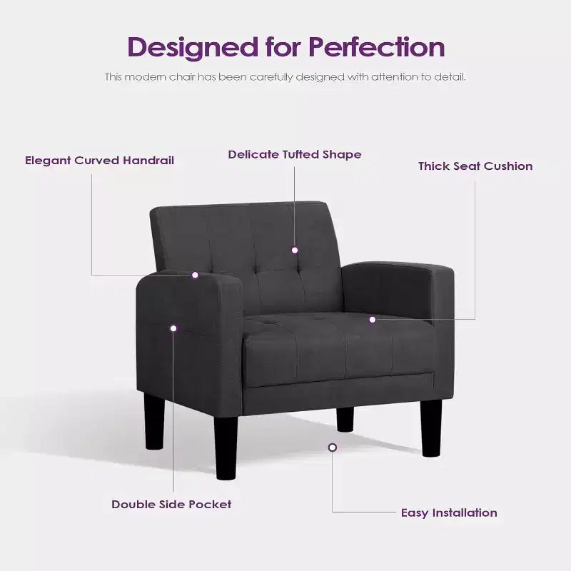 TYBOATLE 2-Piece Sofa Couch, Modern Linen Upholstered Sofa, 2-Piece Set (Loveseat & Chair) Sofa with Deep Seats for Living Room,Dark Gray