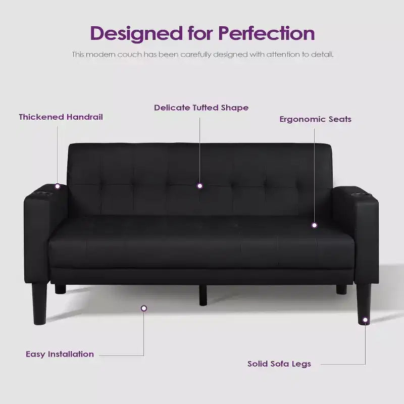 TYBOATLE 2-Piece Sofa Couch, Modern Linen Upholstered Sofa, 2-Piece Set (Loveseat & Chair) Sofa with Deep Seats for Living Room,Black
