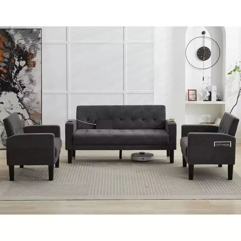 TYBOATLE 3-Piece Sofa Couch, Modern Linen Upholstered Sofa, 2-Piece Set (Loveseat & Chair) Sofa with Deep Seats for Living Room,Dark Gray