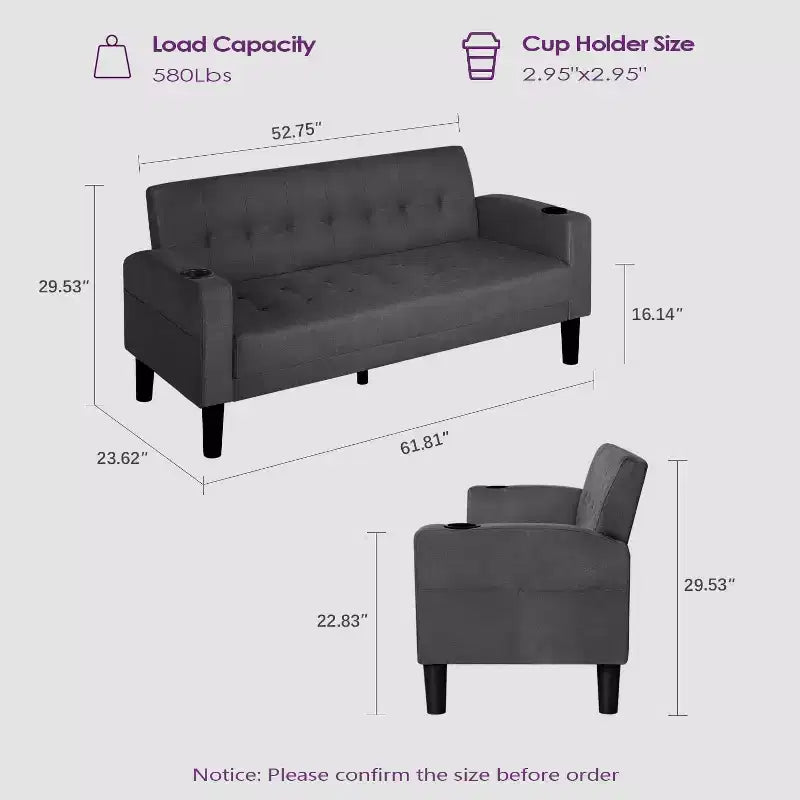 TYBOATLE 3-Piece Sofa Couch, Modern Linen Upholstered Sofa, 2-Piece Set (Loveseat & Chair) Sofa with Deep Seats for Living Room,Dark Gray
