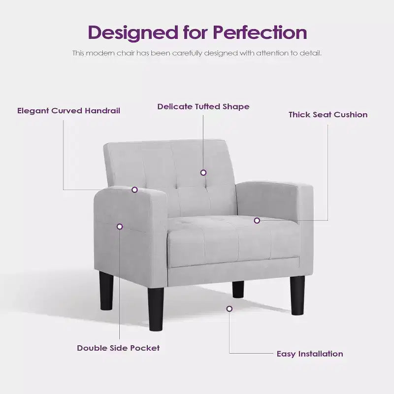 TYBOATLE 2-Piece Sofa Couch, Modern Linen Upholstered Sofa, 2-Piece Set (Loveseat & Chair) Sofa with Deep Seats for Living Room,Light Gray