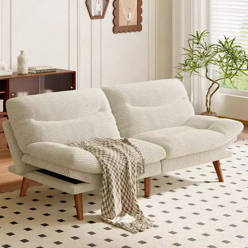 Futon Sofa Bed, Futon Couch Adjustable Backrest Armrests White