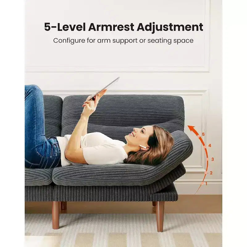 75 In Futon Sofa Bed, 3-in-1 Futon Couch w/Adjustable Backrest Armrests, Corduroy Convertible Sleeper Sofa Bed
