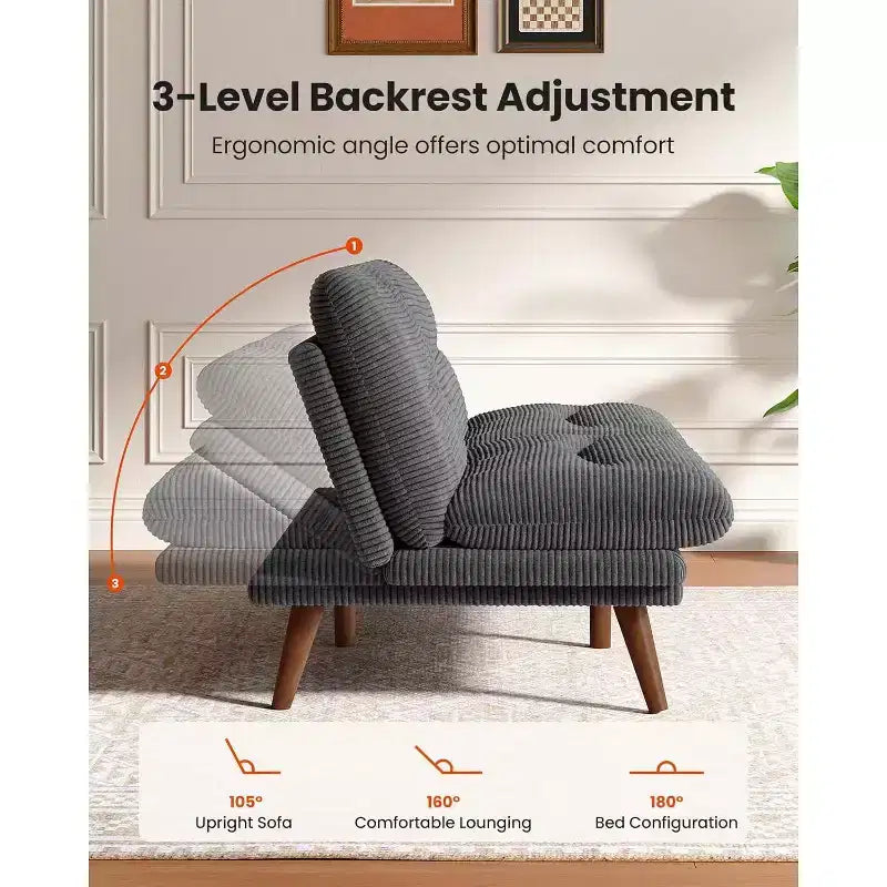 75 In Futon Sofa Bed, 3-in-1 Futon Couch w/Adjustable Backrest Armrests, Corduroy Convertible Sleeper Sofa Bed