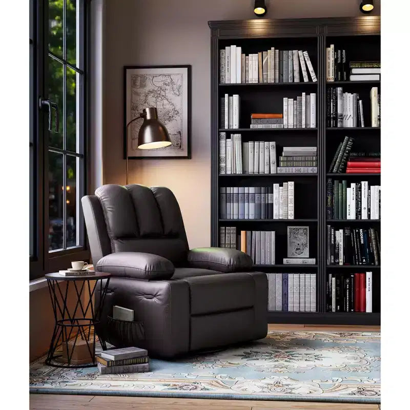 COZONY Manual Recliner Chair for Adults, PU Leather Single Sofa with Extra-Wide Seat & Ergonomic Support for Living Room, Bedroom, Nursery