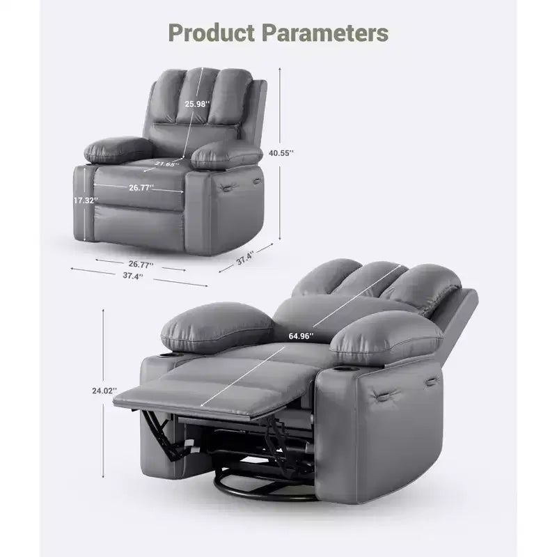 COZONY Manual Recliner Chair for Adults, PU Leather Single Sofa with Extra-Wide Seat & Ergonomic Support for Living Room, Bedroom, Nursery