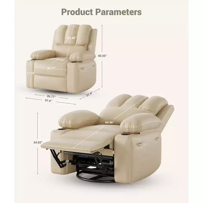 COZONY Manual Recliner Chair for Adults, PU Leather Single Sofa with Extra-Wide Seat & Ergonomic Support for Living Room, Bedroom, Nursery
