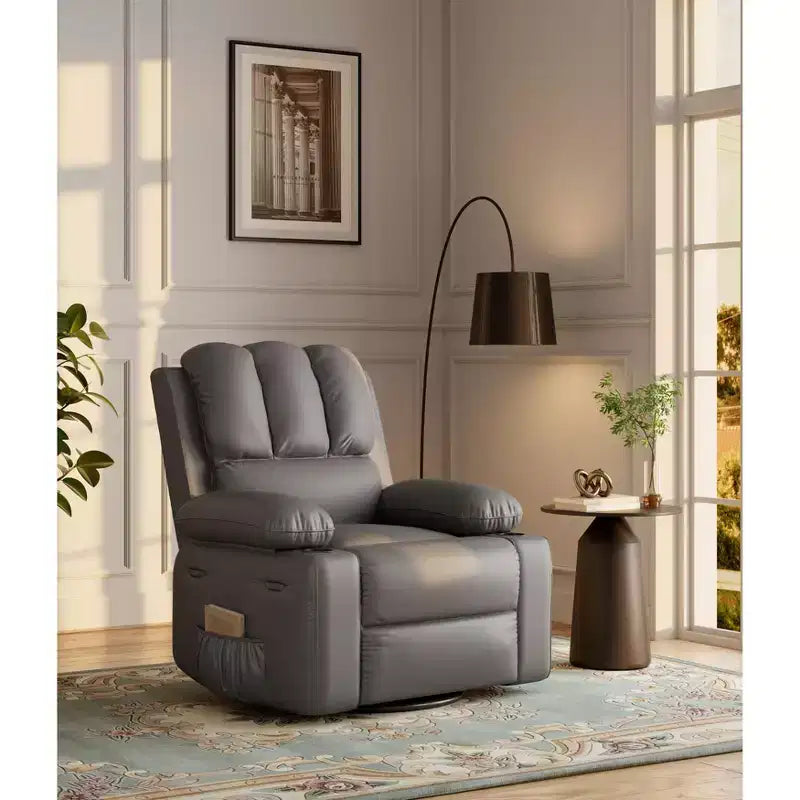 COZONY Manual Recliner Chair for Adults, PU Leather Single Sofa with Extra-Wide Seat & Ergonomic Support for Living Room, Bedroom, Nursery