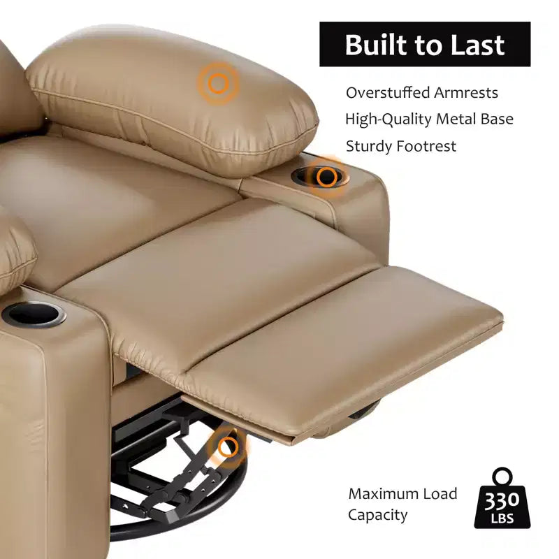 COZONY Manual Recliner Chair for Adults, PU Leather Single Sofa with Extra-Wide Seat & Ergonomic Support for Living Room, Bedroom, Nursery