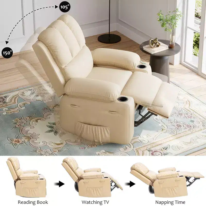 COZONY Manual Recliner Chair for Adults, PU Leather Single Sofa with Extra-Wide Seat & Ergonomic Support for Living Room, Bedroom, Nursery