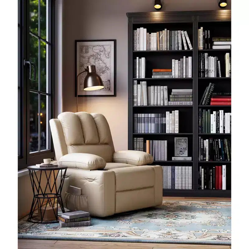 COZONY Manual Recliner Chair for Adults, PU Leather Single Sofa with Extra-Wide Seat & Ergonomic Support for Living Room, Bedroom, Nursery
