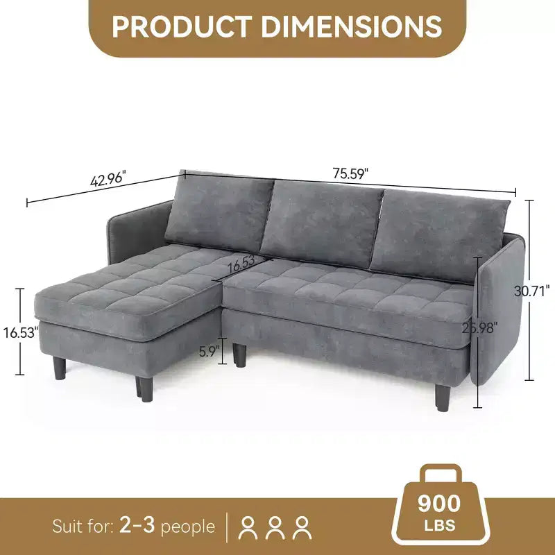 Modern Reversible 3-Seat Sofa, Convertible Sectional Couch, L-Shaped Storage Sofa, Space-Saving for Living Room