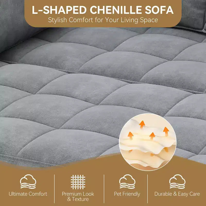 Modern Reversible 3-Seat Sofa, Convertible Sectional Couch, L-Shaped Storage Sofa, Space-Saving for Living Room