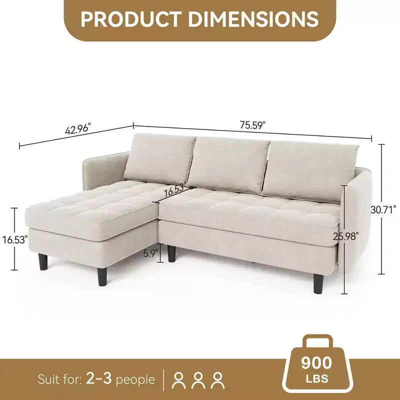 Modern Reversible 3-Seat Sofa, Convertible Sectional Couch, L-Shaped Storage Sofa, Space-Saving for Living Room