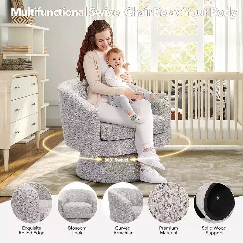 360Modern Swivel Accent Sofa Chair,Cozy Round Chenille Fabricm,Round Armchair Single Sofa with Arms, for Living Room