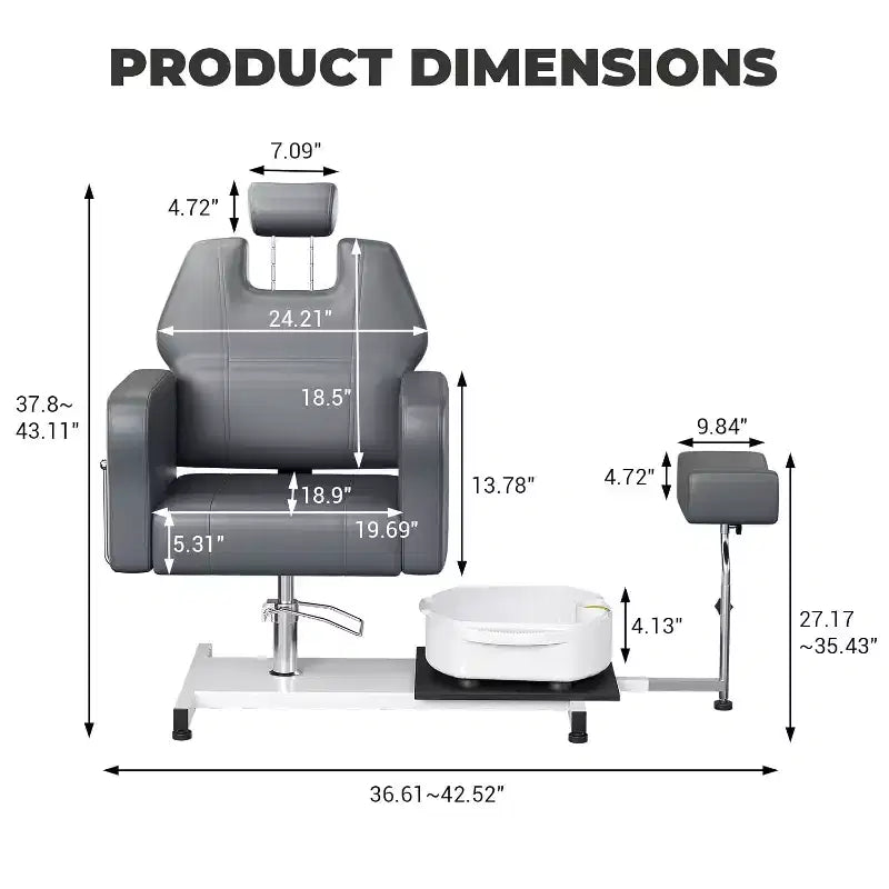 Reclining Pedicure Chair Sofa with Stool, Footrest & Massage Foot Basin,for Foot Bath Pedicure Chairs, Beauty Spa Salon
