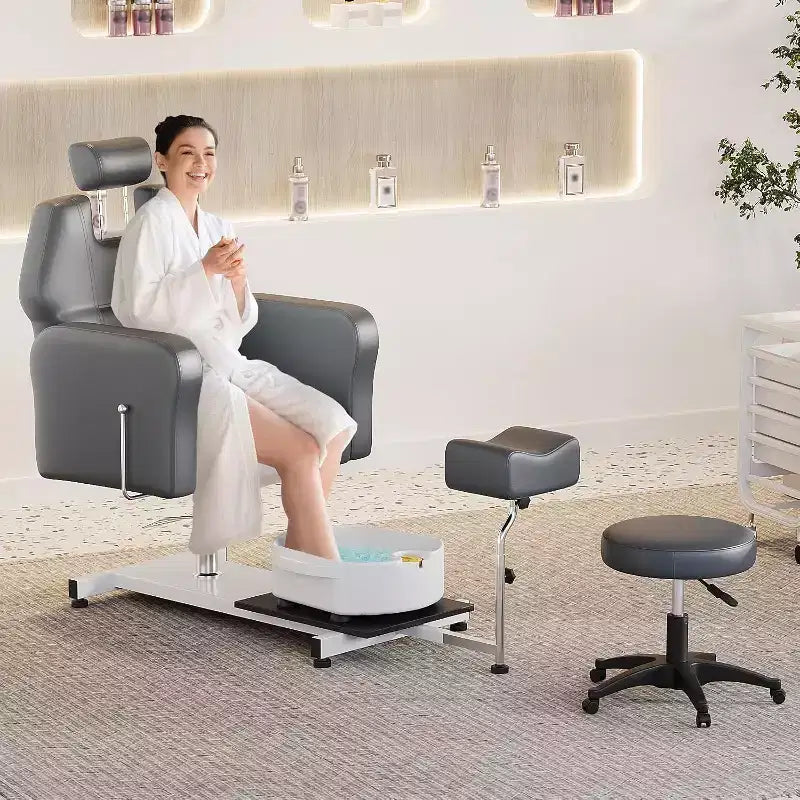 Reclining Pedicure Chair Sofa with Stool, Footrest & Massage Foot Basin,for Foot Bath Pedicure Chairs, Beauty Spa Salon