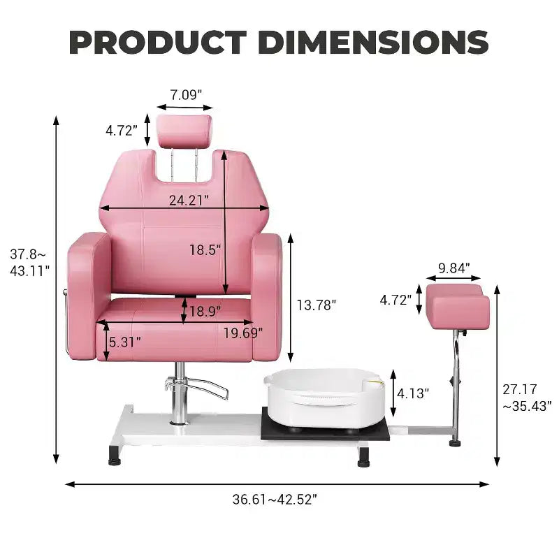 Reclining Pedicure Chair Sofa with Stool, Footrest & Massage Foot Basin,for Foot Bath Pedicure Chairs, Beauty Spa Salon
