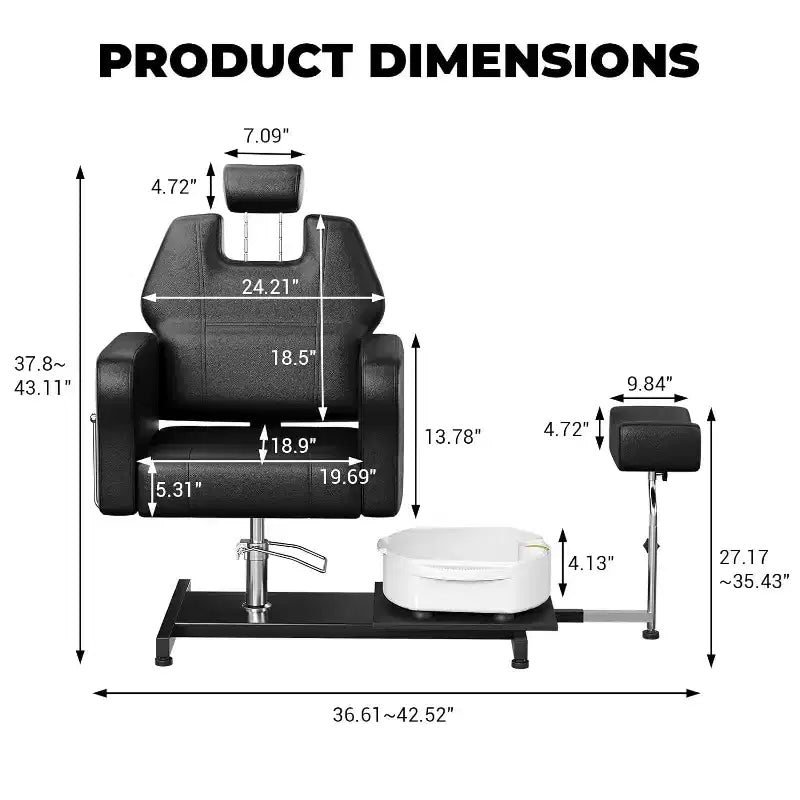 Reclining Pedicure Chair Sofa with Stool, Footrest & Massage Foot Basin,for Foot Bath Pedicure Chairs, Beauty Spa Salon