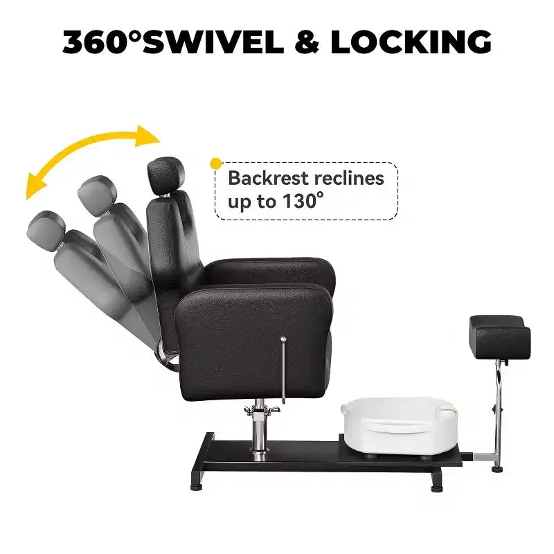 Reclining Pedicure Chair Sofa with Stool, Footrest & Massage Foot Basin,for Foot Bath Pedicure Chairs, Beauty Spa Salon