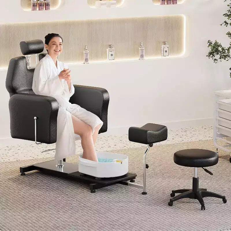 Reclining Pedicure Chair Sofa with Stool, Footrest & Massage Foot Basin,for Foot Bath Pedicure Chairs, Beauty Spa Salon