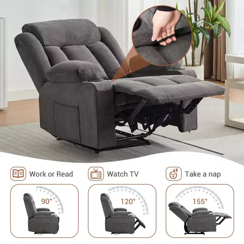 Oversized Recliner Chair,Manual Recliner Chair with Massage Vibration and Heat , Lumbar Heating,Comfy Overstuffed Deep Seat Sofa for Living Room