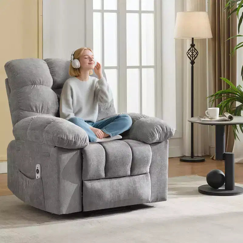 Rocking Recliner Chair with Massage and Heat Function, Ergonomic Breathable Fabric,2 Side Pockets ,for Living Room,Bedroom