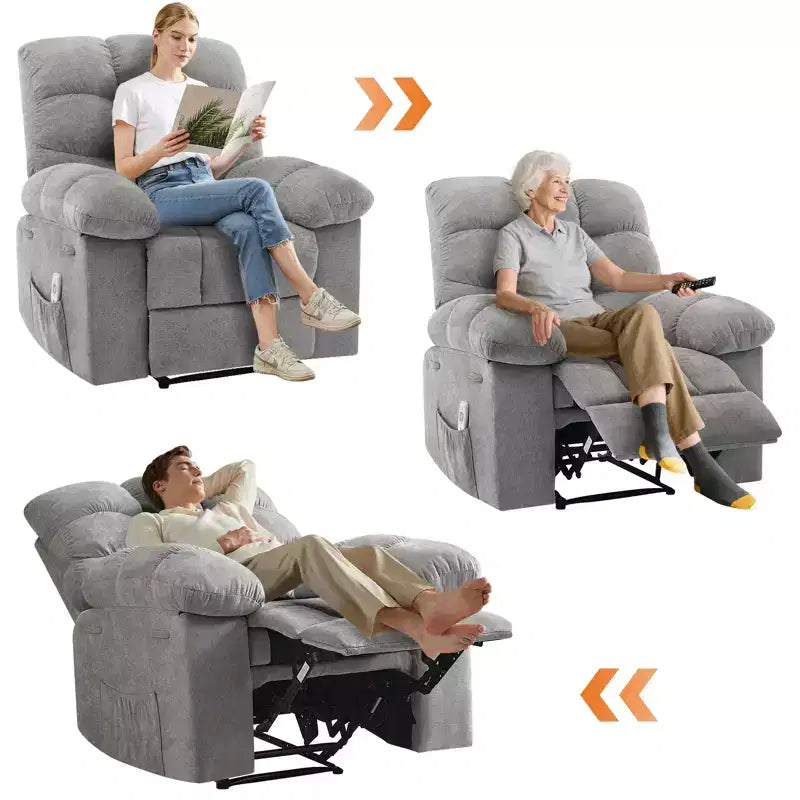 Rocking Recliner Chair with Massage and Heat Function, Ergonomic Breathable Fabric,2 Side Pockets ,for Living Room,Bedroom