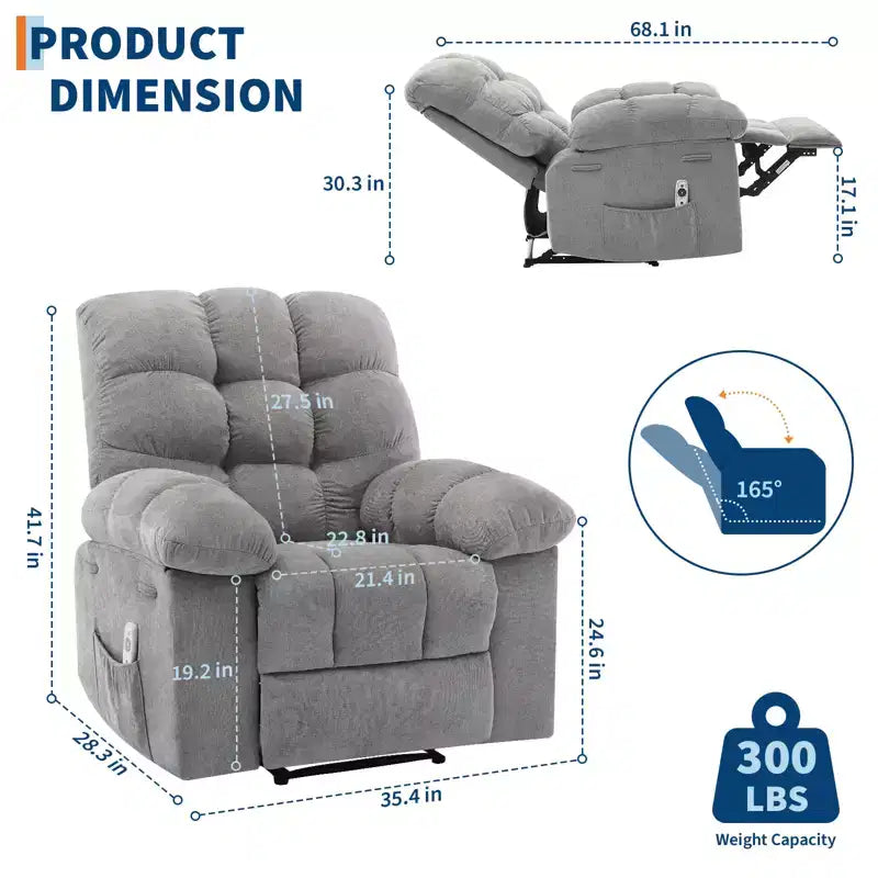 Rocking Recliner Chair with Massage and Heat Function, Ergonomic Breathable Fabric,2 Side Pockets ,for Living Room,Bedroom