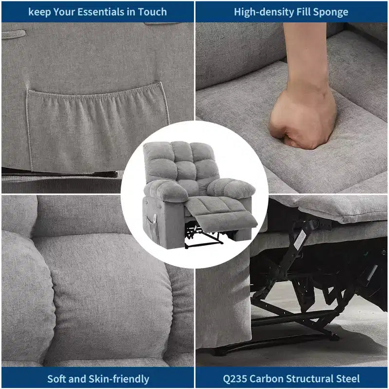 Rocking Recliner Chair with Massage and Heat Function, Ergonomic Breathable Fabric,2 Side Pockets ,for Living Room,Bedroom