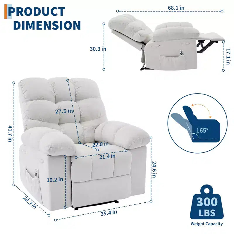 Rocking Recliner Chair with Massage and Heat Function, Ergonomic Breathable Fabric,2 Side Pockets ,for Living Room,Bedroom