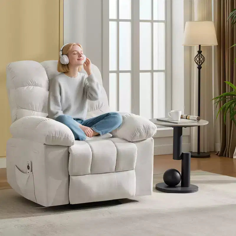 Rocking Recliner Chair with Massage and Heat Function, Ergonomic Breathable Fabric,2 Side Pockets ,for Living Room,Bedroom