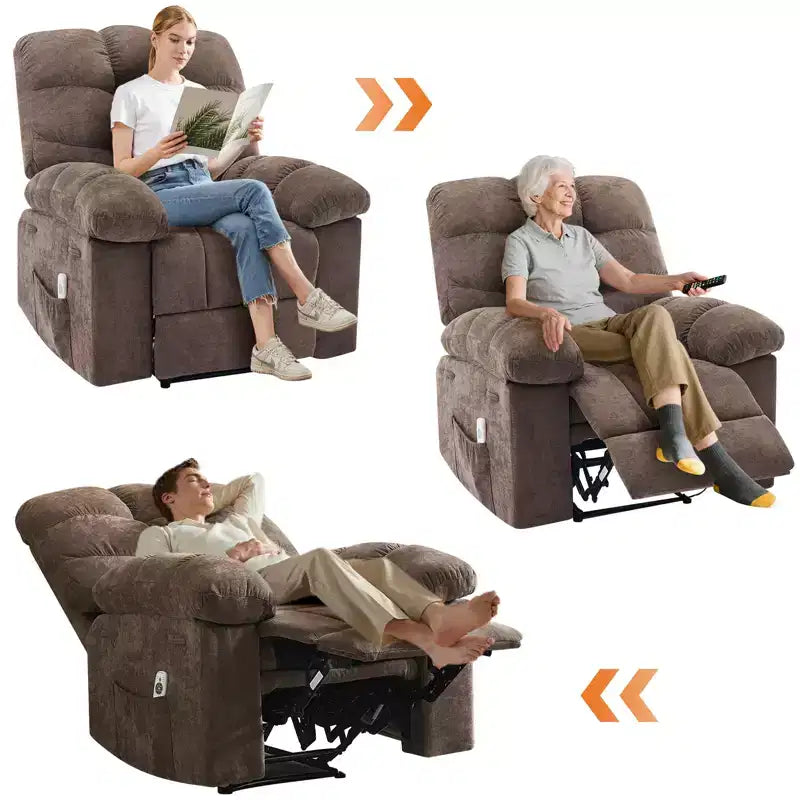 Rocking Recliner Chair with Massage and Heat Function, Ergonomic Breathable Fabric,2 Side Pockets ,for Living Room,Bedroom