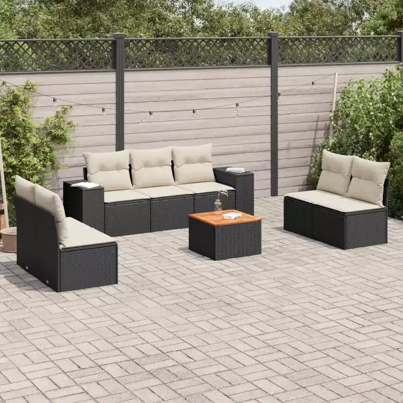 vidaXL Salon de jardin noir en résine tressée 8 pièces modulable