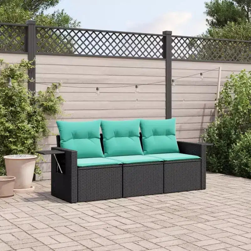 vidaXL Garden Sofa Set Black PE rattan 3 Piece Storage