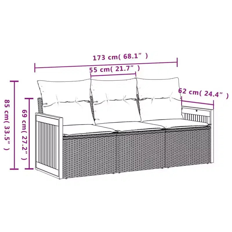 vidaXL Garden Sofa Set Black PE rattan 3 Piece Storage