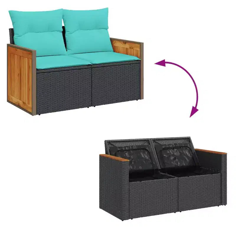 vidaXL Garden Sofa Set Black PE rattan 3 Piece Storage