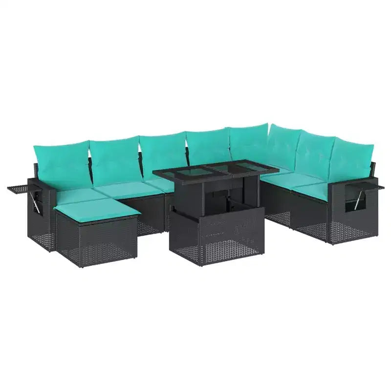 vidaXL Patio Sofa Set with Cushions Table and Couches 9 Piece Poly Rattan - Black without storage