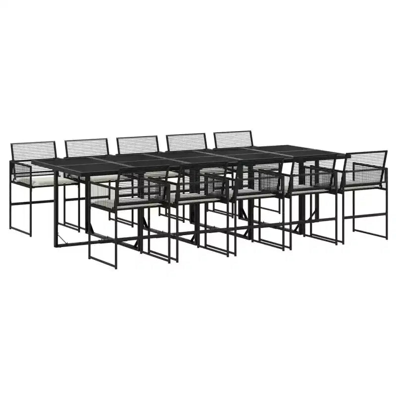 vidaXL Patio Dining Set with Cushions Outdoor Table and Chair Black Poly Rattan