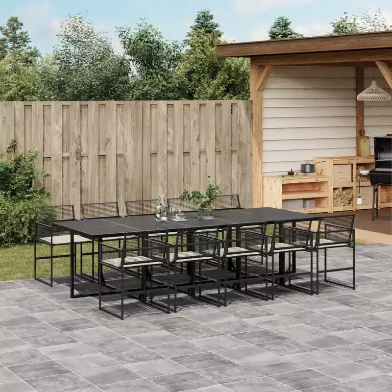 vidaXL Patio Dining Set with Cushions Outdoor Table and Chair Black Poly Rattan