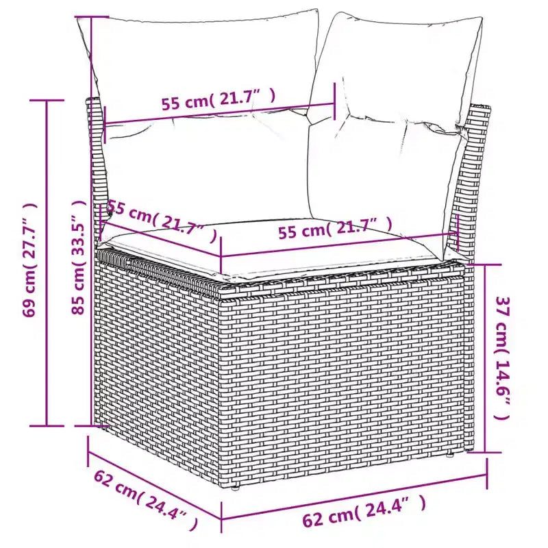 vidaXL Conjunto de sofás de jardín de ratán sintético gris, materiales resistentes a los rayos UV
