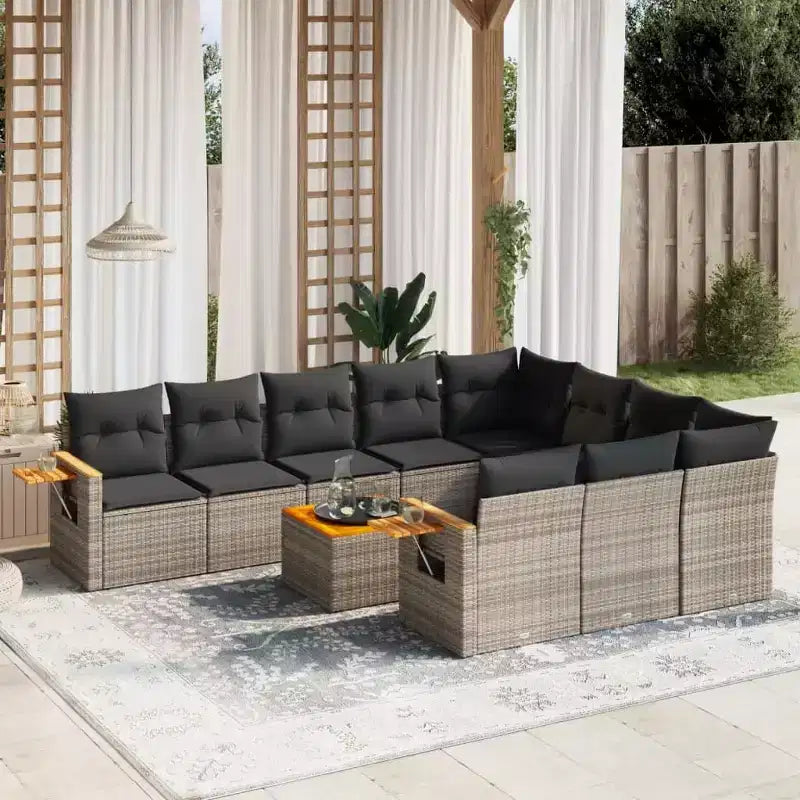 vidaXL Conjunto de sofás de jardín de ratán sintético gris, materiales resistentes a los rayos UV
