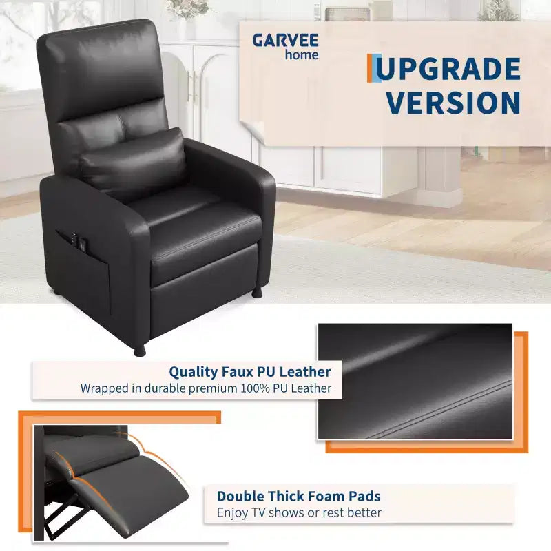 Power Lift Recliner Chair, Overstuffed PU Leather Single Sofa with Tall Back & 2 Side Pockets, Adjustable Home Theater Seating for Living Room