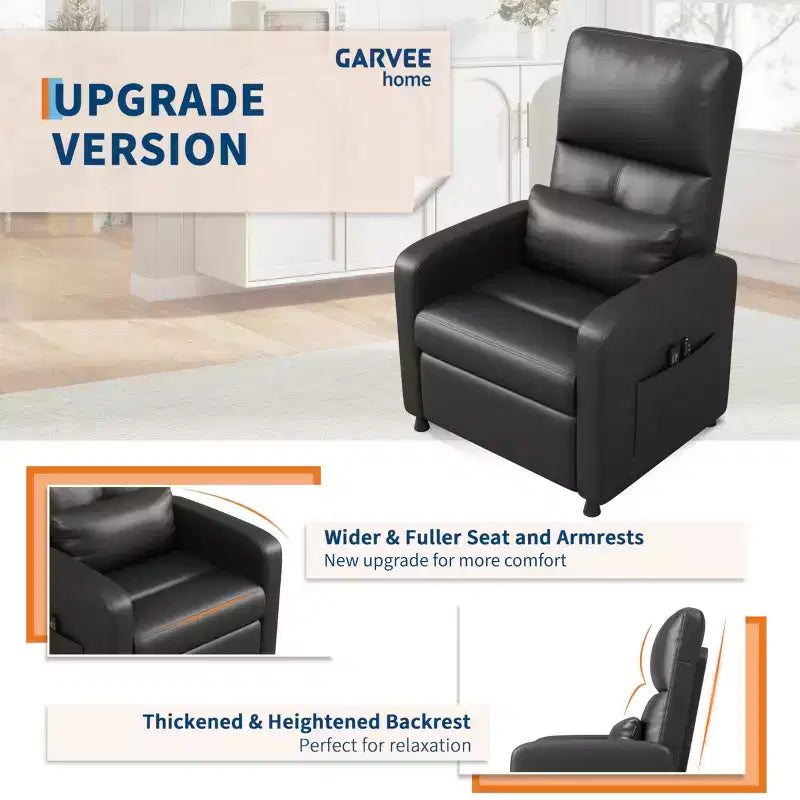 Power Lift Recliner Chair, Overstuffed PU Leather Single Sofa with Tall Back & 2 Side Pockets, Adjustable Home Theater Seating for Living Room