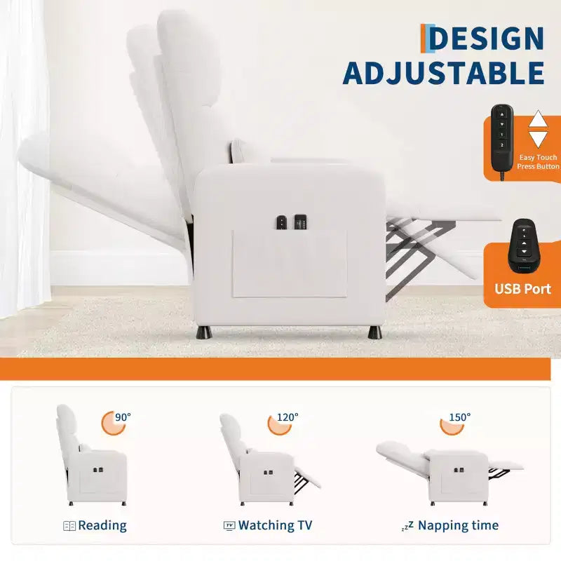 Power Recliner Chair, Ergonomic Linen Single Sofa with Padded Seat & 2 Side Pockets, Adjustable Electric Recliner for Living Room, Bedroom