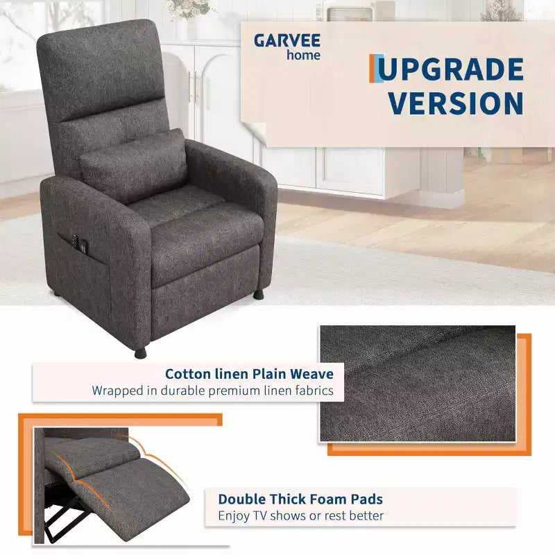 Power Recliner Chair, Ergonomic Linen Single Sofa with Padded Seat & 2 Side Pockets, Adjustable Electric Recliner for Living Room, Bedroom