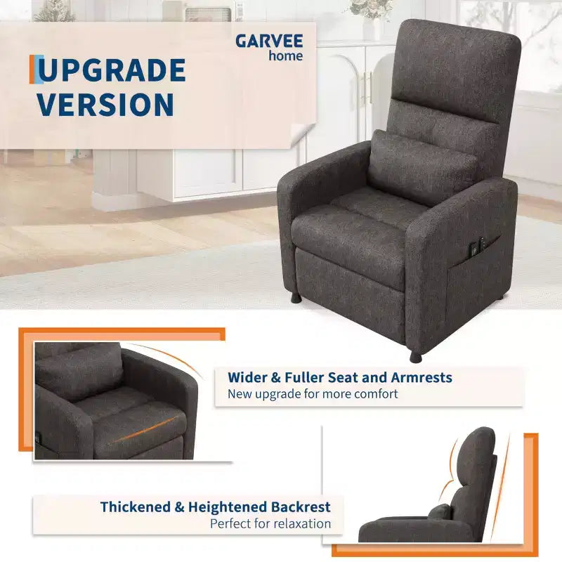 Power Recliner Chair, Ergonomic Linen Single Sofa with Padded Seat & 2 Side Pockets, Adjustable Electric Recliner for Living Room, Bedroom