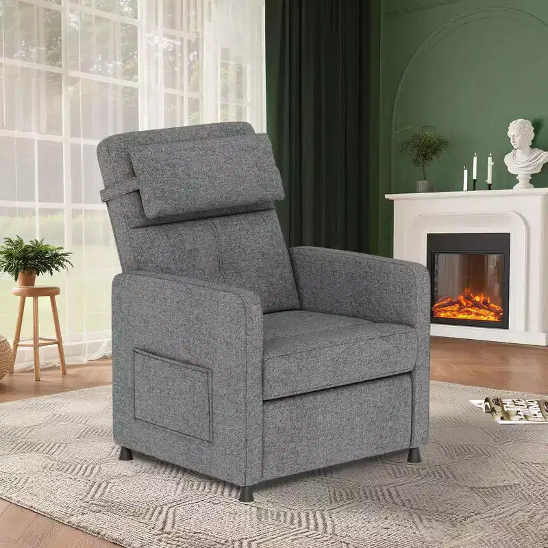 Sillón reclinable eléctrico, Sofá individual ergonómico de lino con asiento acolchado y 2 bolsillos laterales, Reclinable eléctrico ajustable para sala de estar, dormitorio